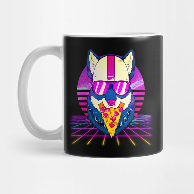 Awesome Retro Vaporwave EDM Cute Cat Pizza by theperfectpresents